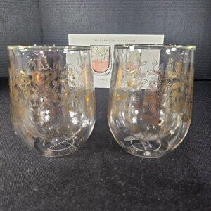 Corkcicle Stemless Wine Glass Set by Rifle Paper Co Set of 2 Elegant Gold Floral
